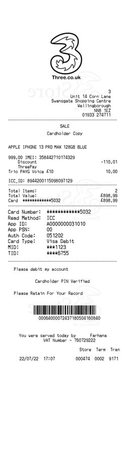 iPhone 13 Pro Max Purchase Receipt | PDF